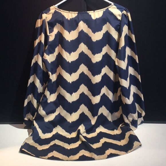 Vintage Shop Beige and Blue Dress - Size Large - Picture 4 of 11